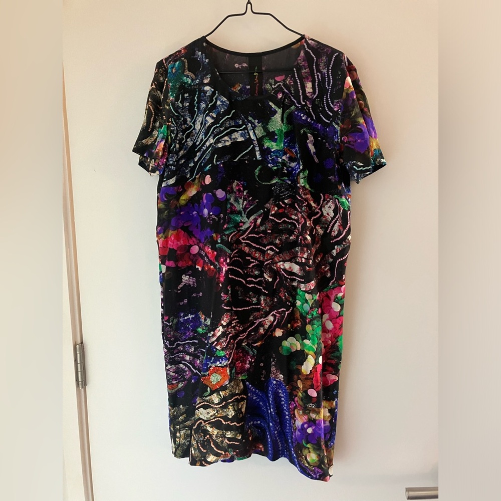 Romance Was Born Silk Mini Dress Sequin Print